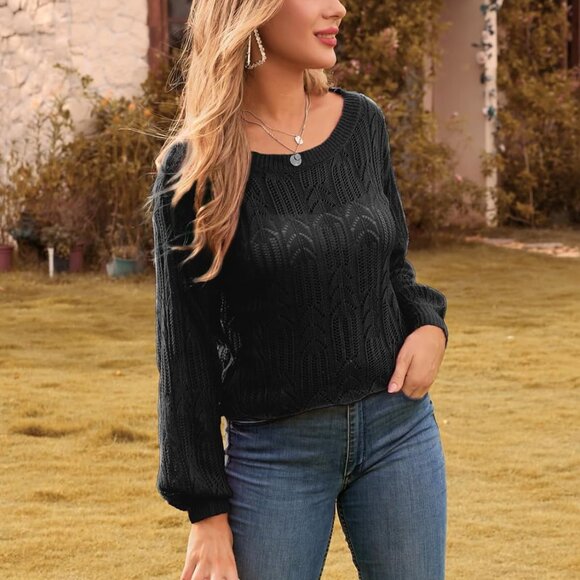 Women's Wool Sweater Long Sleeve Round Neck Pullover - Picture 7 of 8